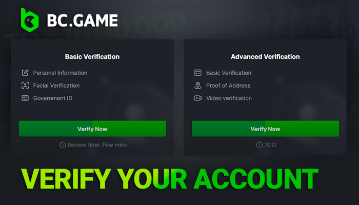 Confirm identity on the BCGame website