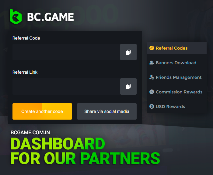 Statistics of invited players in BCGame affiliate program