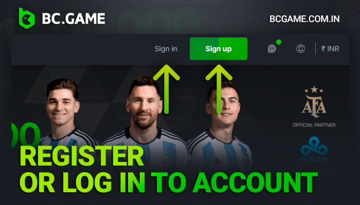 Log in to your BCGame account or register